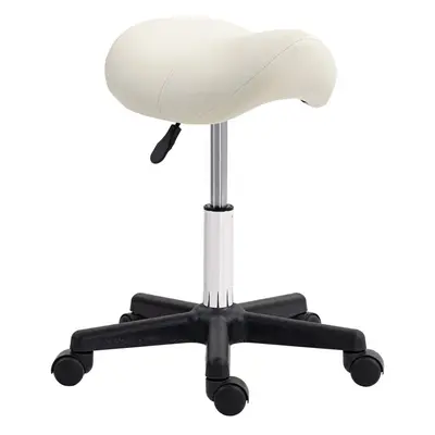 HOMCOM Saddle Stool Adjustable Rolling Salon Chair for Massage Spa Beauty White