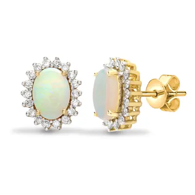 Jewelco London Ladies 18ct Yellow Gold Cluster Set Round G SI 0.3ct Diamond and Oval Opal Royal 