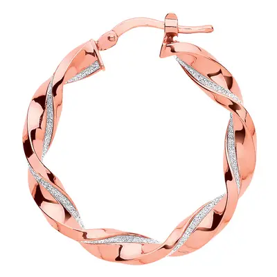 Jewelco London Ladies Rose Gold-Plated Sterling Silver Square Tube Twist Moondust Hoop Earrings 