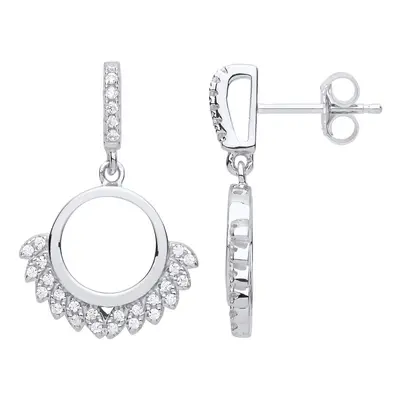 Jewelco London Ladies Sterling Silver Cubic Zirconia Wreath Cluster Stud Drop Earrings - GVE852