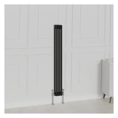 (1500x200mm-2 Column, Black) NRG Traditional Radiator Horizontal Vertical Cast Iron Style Double