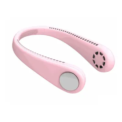 (Pink) 2000MAH Bladeless Neck Hanging Sports Fan Speed Adjustable USB Rechargable Air Cooler