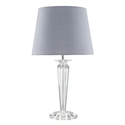 Modern Clear Genuine K9 Crystal Base Table Lamp with a Grey Tapered Shade