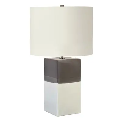 Table Lamp Ceramic Light Grey Faux Silk Shade Cream & Grey Base LED E27 60W