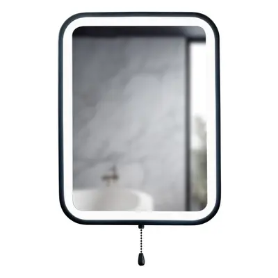 Matt Black Rectangle Battery Operated IP44 Mirror with Pull Switch