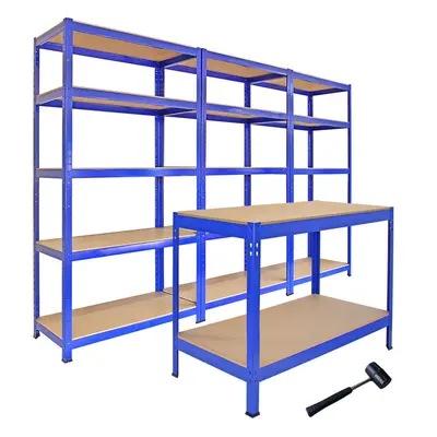 3 T-Rax Steel Racking Garage Shelving Tier Shelves Racks Bays Workbench