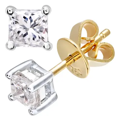 Jewelco London 18ct Yellow Gold Princess 1/2ct Diamond Solitaire Stud Earrings - PE0AXL4421Y18JS