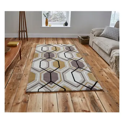 (Beige & Yellow, 90cm x 150cm) Hong Kong Hexagon Rug Acrylic Hand Tufted Geometric Mat