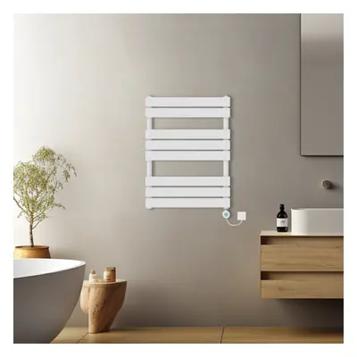 (White, 800x600mm) Pre-filled Electric Heated Towel Rail Radiator Flat Panel Thermostatic