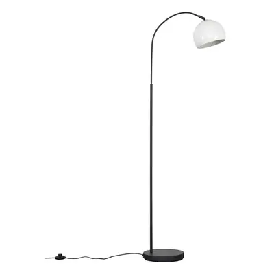 Modern Designer Style Dark Grey Curved Stem Floor Lamp with a White Dome Shade - Complete with a