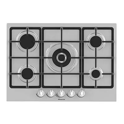 Hisense GM773XF Gas Hob, Cooking Zones, Width cm, Double Crown Wok Burner and Cast Iron Grills, 