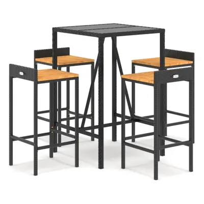 (5 piece) vidaXL Garden Bar Set Pub Set Piece Black Poly Rattan and Solid Wood Acacia