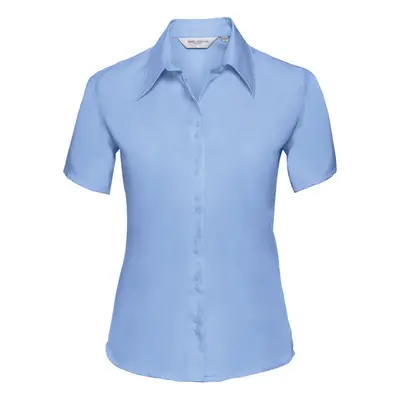 (S, Bright Sky) Russell Collection Ladies/Womens Short Sleeve Ultimate Non-Iron Shirt