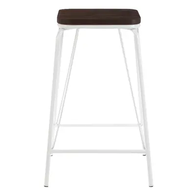 Premier Housewares District White Metal and Elm Wood Stool