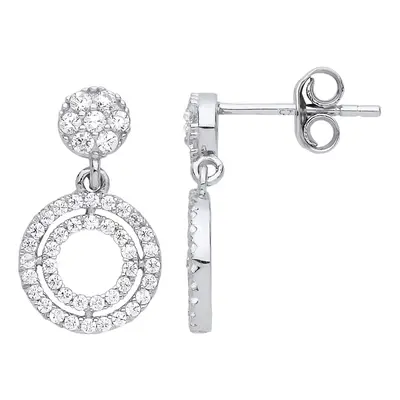 Jewelco London Ladies Sterling Silver Cubic Zirconia Double Halo Hoop Stud Drop Earrings - GVE79