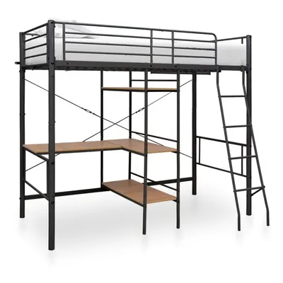 vidaXL Bunk Bed with Table Frame Grey Metal 90x200cm Loft Beds Twin Sleeper