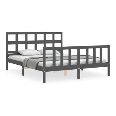 (grey, x cm) vidaXL Bed Frame Bed Base Platform Bed with Headboard Grey Single Solid Wood