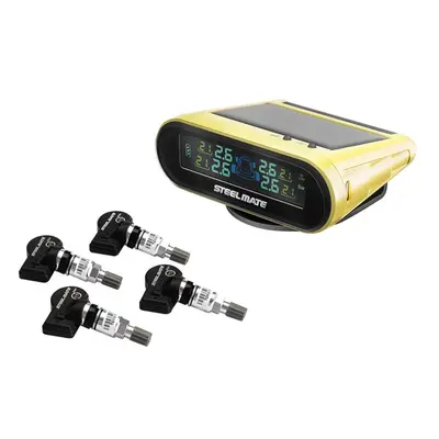 (Yellow) TPMS Tire Pressure Monitoring System Solar Power Display Internal Sensors