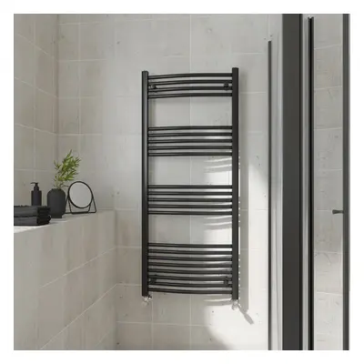 (Curved, 1400x600mm) Warmehaus Heated Towel Rail Black Bathroom Ladder Style Radiator Central He