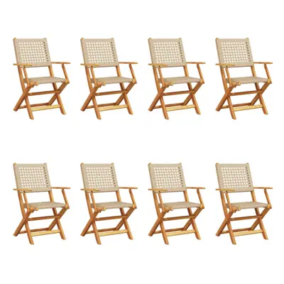 (beige, pcs) vidaXL Garden Chairs Outdoor Dining Chair Solid Wood Acacia and Poly Rattan