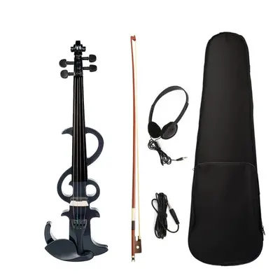 Electric Violin 4/4 Electric Silent Violin Full Size Violin Ebony Fretboard +Case-Black