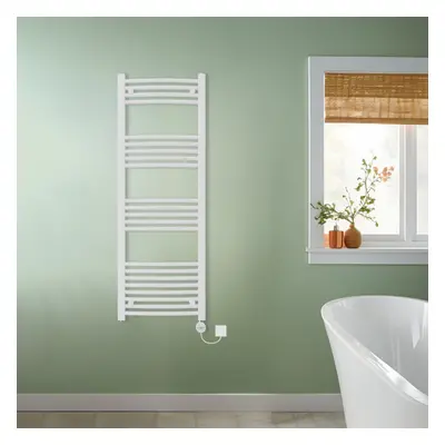 (White, 1400x500mm) NRG Prefilled Thermostatic Electric Curved Heated Towel Rail Radiator