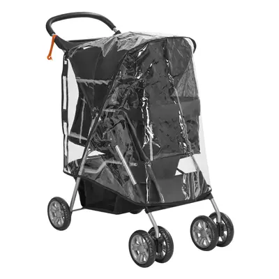 PawHut Pet Travel Stroller with Rain Cover, Wheels Zipper Entry Cup Holder Black