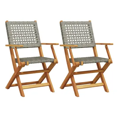 (grey, pcs) vidaXL Garden Chairs Outdoor Dining Chair Solid Wood Acacia and Poly Rattan