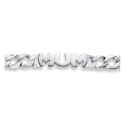 Jewelco London Rhodium Plated Sterling Silver MUM Family Bracelet 7mm 7.5 inch - ABB162