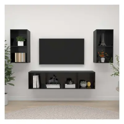 vidaXL 4x Wall Mounted TV Cabinets High Gloss Black Engineered Wood TV Stand