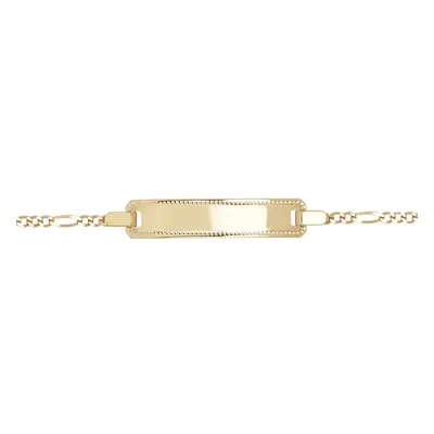 Jewelco London Girls Solid 9ct Yellow Gold Mill Grain Edge Frame Figaro Identity ID Bracelet, 6.