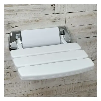 Kayson 350mm Foldable White Wall Mounted Shower Seat Mobility Aid Chrome Mount