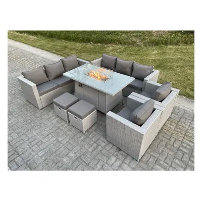 Fimous Rattan FirePit Dining Set Garden Furniture Set Gas Heater Burner Lounge Sofa