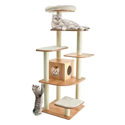 Wooden Cat Tower Modern Cat Tree Tower Multi-level Cat Play Center