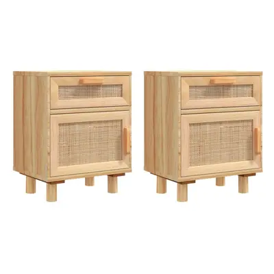 (Brown, 2) vidaXL 1/2x Solid Wood Pine Bedside Cabinet Natural Rattan Table Multi Colours