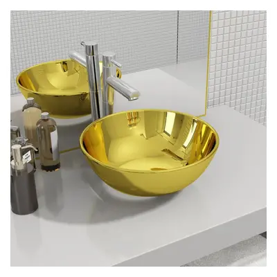 vidaXL Wash Basin 28x10cm Ceramic Gold Above Counter Bathroom Sink Wash Bowl