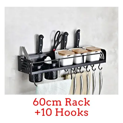 (60cm Rack+10 Hooks) Kitchen Organization Storage Rack Wall Mount Coffee Cup Mug Cupboard Holder