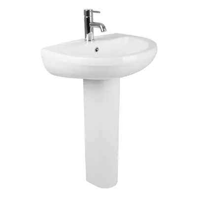 NRG Modern Bathroom Cloakroom Full Pedestal 560mm Basin Compact Single Tap Hole Sink