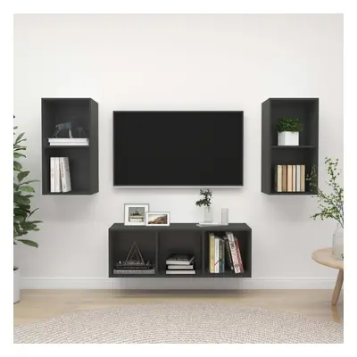 vidaXL TV Cabinet Set Piece Grey Chipboard Lowboard Living Room Furniture