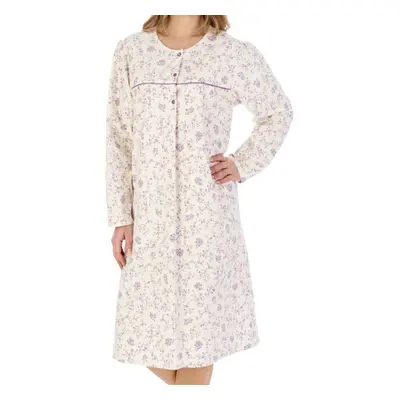 (Cream, UK 20/22) Slenderella Ladies Floral Long Sleeve Flannel Cotton Nightdress