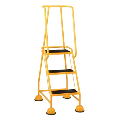 3 Tread Mobile Warehouse Steps YELLOW 1.43m Portable Safety Ladder & Wheels