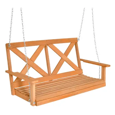 2-Person Hanging Swing Chair Wood Garden Swing Bench Adjustable Chains