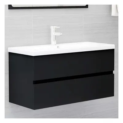 vidaXL Sink Cabinet Black Engineered Wood Home Washroom Bathroom Cupboard