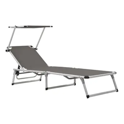 vidaXL Folding Sun Lounger Grey Aluminium and Textilene Recliner Chair Daybed