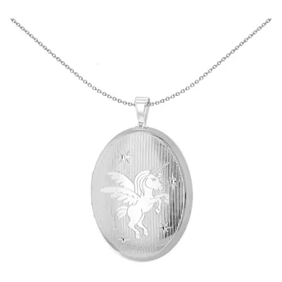 Jewelco London Sterling Silver Winged Angel Unicorn Oval Locket Pendant 26mm inch - 8-65-3101