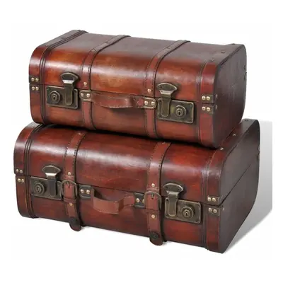 vidaXL 2x Wooden Treasure Chest Vintage Brown Storage Box Ottomans Trunk Bench