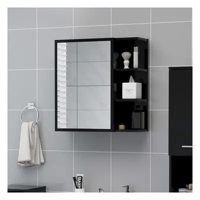 vidaXL Bathroom Mirror Cabinet Black Engineered Wood Home Wall Storage Rack