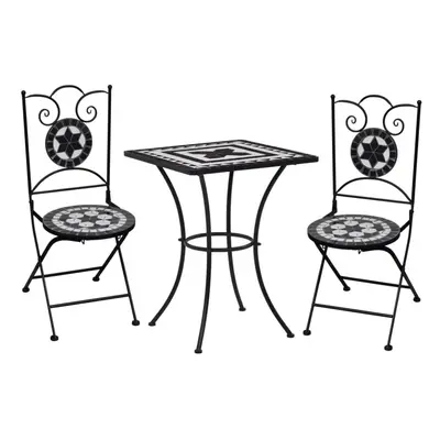 vidaXL 3x Mosaic Bistro Set Ceramic Tile Black and White Patio Outdoor Table