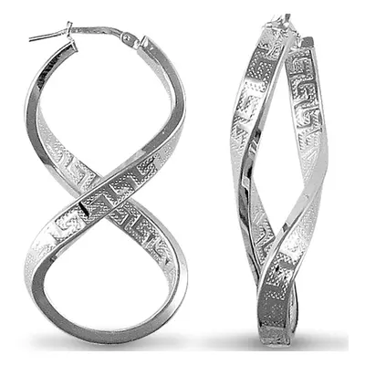 Jewelco London Rhodium Coated Sterling Silver Greek Key fig. of eight Hoop Earrings - Ladies - A