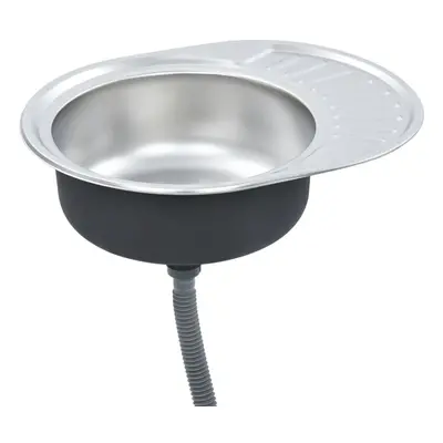 vidaXL Kitchen Sink with Strainer and Trap Oval Stainless Steel Single Basin